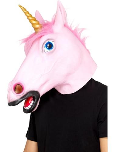 Smiffys Einhorn-Latexmaske, Rosa, Umschließt Kopf von Smiffys