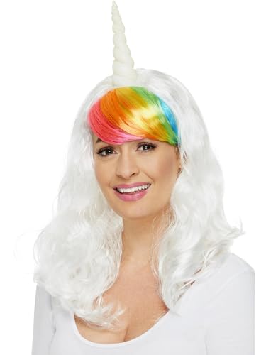 Smiffys Einhorn-Perücke für Damen, Weiß, Regenbogen-Pony von Smiffys