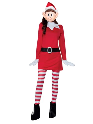 Smiffys Elves Behaving Badly, Elfenkostüm für Damen, Rot und Weiß, mit Kleid, Hut, Gamaschen, Handschuhen und Stiefelüberzügen Smiffys Elves Behaving Badly, Elfenkostüm für Damen, Rot und Weiß, mit Kleid, Hut, Gamaschen, Handschuhen und Stiefelüberzügen von Smiffys