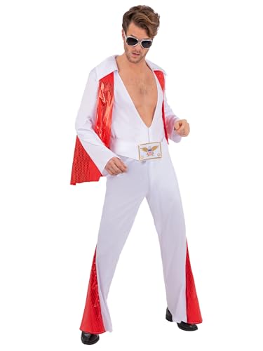Smiffys Elvis Presley Weißer Overall Kostüm für Erwachsene, offiziell lizenziertes Rock'n'Roll-Outfit der 70er Jahre mit Umhang, King of Rock Elvis Verkleidung für Herren, 70er Jahre Musik Ikone Smiffys Elvis Presley Weißer Overall Kostüm für Erwachsene, offiziell lizenziertes Rock'n'Roll-Outfit der 70er Jahre mit Umhang, King of Rock Elvis Verkleidung für Herren, 70er Jahre Musik Ikone von Smiffys