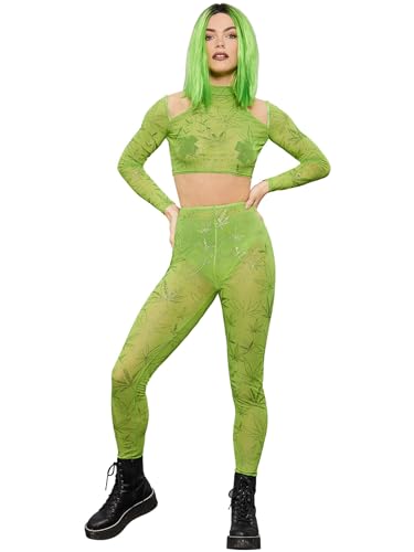 Smiffys Fever Cannabis Crop Top & Leggings durchscheinend, Glitzermuster Smiffys Fever Cannabis Crop Top & Leggings durchscheinend, Glitzermuster von Smiffys