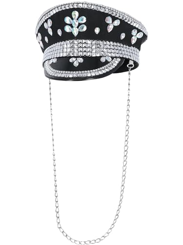 Smiffys Fever-Deluxe-Kapitänsmütze mit Pailletten, schwarz, mit Kette Smiffys Fever-Deluxe-Kapitänsmütze mit Pailletten, schwarz, mit Kette von Smiffys