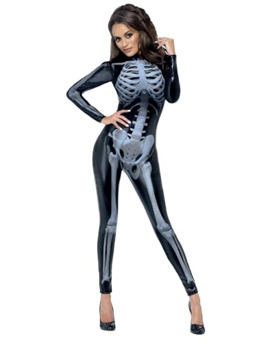 Smiffys Fever Kollektion, Miss Whiplash Skelett Kostüm, Schwarz, mit gedruckt Catsuit Smiffys Fever Kollektion, Miss Whiplash Skelett Kostüm, Schwarz, mit gedruckt Catsuit von Smiffys
