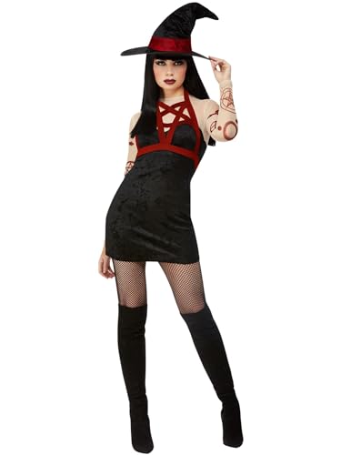 Smiffys Fever Kostüm der satanischen Hexe, Schwarz, Kleid, Hut und abnehmbarer Schultergurt Smiffys Fever Kostüm der satanischen Hexe, Schwarz, Kleid, Hut und abnehmbarer Schultergurt von Smiffys