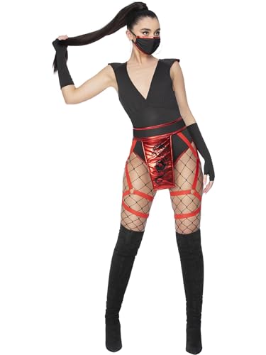 Smiffys Fever Scharlachrotes Ninja-Kostüm, Bodysuit, Beingurtzeug, Maske und Handschuhe Smiffys Fever Scharlachrotes Ninja-Kostüm, Bodysuit, Beingurtzeug, Maske und Handschuhe von Smiffys