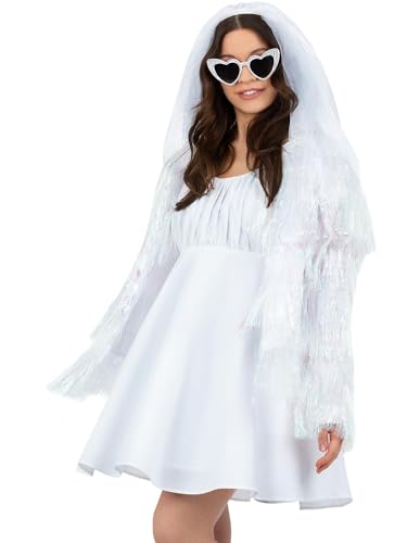 Smiffys Fever Schillernde weiße Lametta Festival Jacke Damen Glitzer Fransen Rave Outfit für Junggesellinnenabschied, Ibiza, Stolz, Konzerte & Kostümveranstaltungen, Statement Partywear, Festival Smiffys Fever Schillernde weiße Lametta Festival Jacke Damen Glitzer Fransen Rave Outfit für Junggesellinnenabschied, Ibiza, Stolz, Konzerte & Kostümveranstaltungen, Statement Partywear, Festival von Smiffys