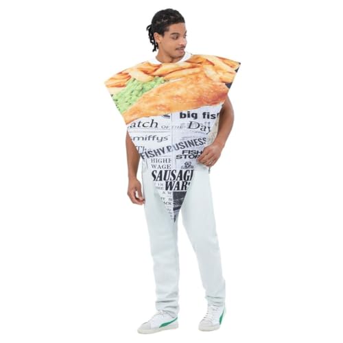 Smiffys Fish & Chips Kostüm Poncho Lustige Verkleidung Essen Trinken Dress Up von Smiffys