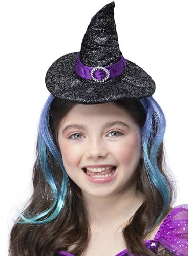 Smiffys 56425 Glitzer Hexe Haarreif mit Haaren, Mädchen, Mehrfarbig, One Size, Schwarz/Violett/Blau, Einheitsgröße von Smiffys