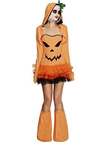 Smiffys Halloween Fever Kollektion, Kürbis-Tutukleid, mit abnehmbaren Trägern, Orange, Kapuzenjacke und Überstiefeln von Smiffys