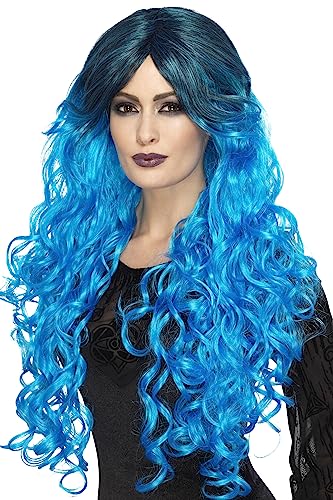 Smiffys Halloween Gothic-Glamour-Perücke, Neonblau, mit dunklen Haarwurzeln von Smiffys