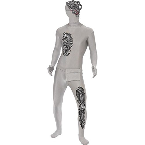 Smiffys Halloween Roboter Ganzkörperanzug Kostüm, mit Anzug mit verdecktem Hosenschlitz und Öffnung unter dem Kinn, Bauchtasche und Halb-Gesichtsmaske von Smiffys