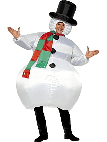 Smiffys Herren Aufblasbarer Schneemann Kostüm, Anzug mit Hut, Schal und selbstaufblasendem Gebläse, One Size, 38155, Weiß von Smiffys