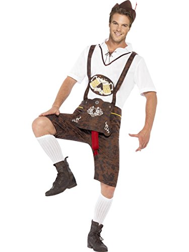 Smiffys Herren Bratwurst Kostüm, Lederhose, Hemd und Hut, Größe: L, 43399, Braun von Smiffys