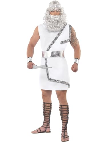 Smiffys Zeus Kostüm, Weiß, Toga, Gürtel, Stirnband, Armmanschetten und Blitz von Smiffys