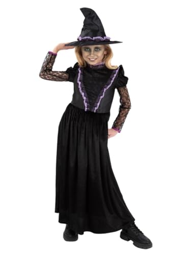 Smiffys Hexe aus dem Westen Kostüm mit Kleid und Hut Damen Schwarz Gothic Hexe Verkleidung Outfit Halloween Böse Zauberin Alter 10-12 Jahre von Smiffys