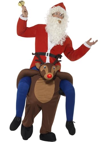 Smiffys Huckepack Rudolf das Rentier Kostüm,Braun,Einteiler mit falschen Beinen und LED-Leuchtnase von Smiffys