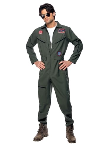 Smiffys Kostüm Top Gun, Grün, mit Overall, Namensschild & Brille Smiffys Kostüm Top Gun, Grün, mit Overall, Namensschild & Brille von Smiffys
