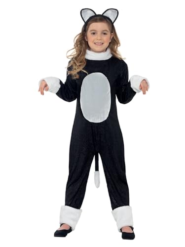 Smiffys 33156L Kinder Cool Cat Mädchen Kostüm, Jumpsuit mit Schwanz und Haarreif, Größe: L, 33156 von Smiffys