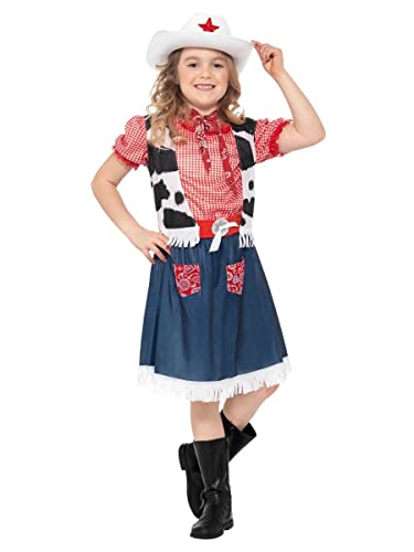 Smiffys Kinder Cowgirl Liebling Kostüm, Kleid, Weste, Halstuch, Gürtel und Hut, Größe: M, 36328 von Smiffys