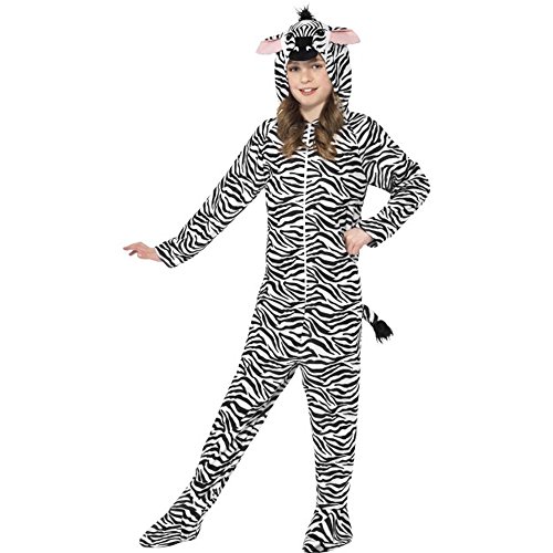 Smiffys Kinder Unisex Zebra Kostüm, All-in-One mit Kapuze, Größe: L, 27990, Black & White von Smiffys
