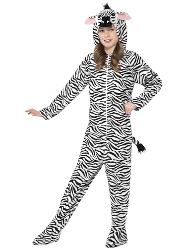 Smiffys Kinder Unisex Zebra Kostüm, All-in-One mit Kapuze, Größe: L, 27990, Black & White von Smiffys