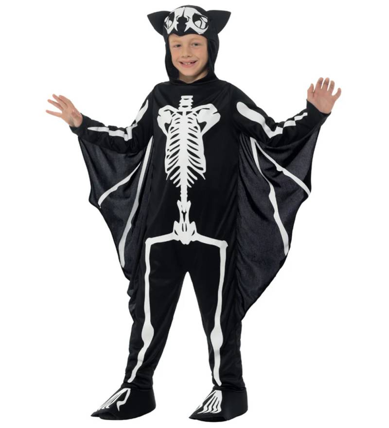 Smiffys Kostüm - Bat Skeleton - Schwarz/Weiß - Smiffys - 10-12 Jahre (140-152) - Kostüme von Smiffys