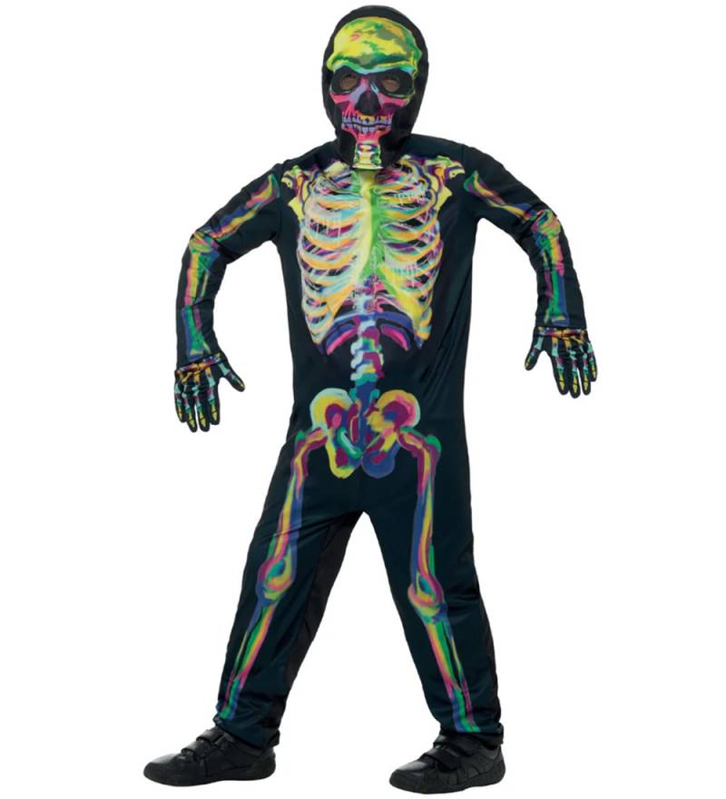 Smiffys Kostüm - Glow In The Dark Skeleton - Multi - Smiffys - 10-12 Jahre (140-152) - Kostüme von Smiffys