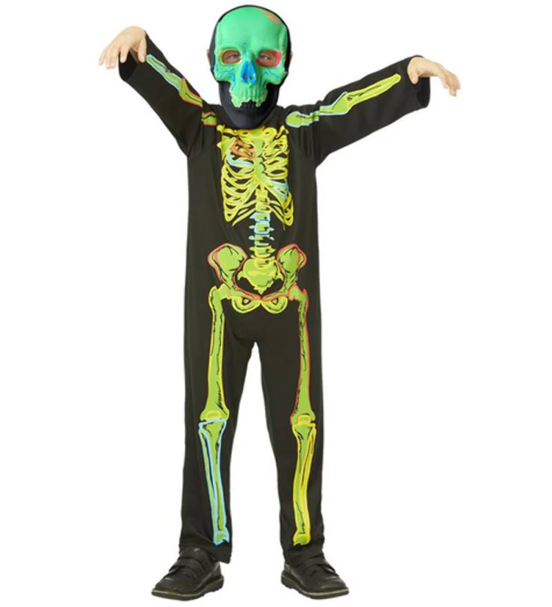 Smiffys Kostüm - Green Skeleton Glow In The Dark - Multi - Smiffys - 10-12 Jahre (140-152) - Kostüme von Smiffys