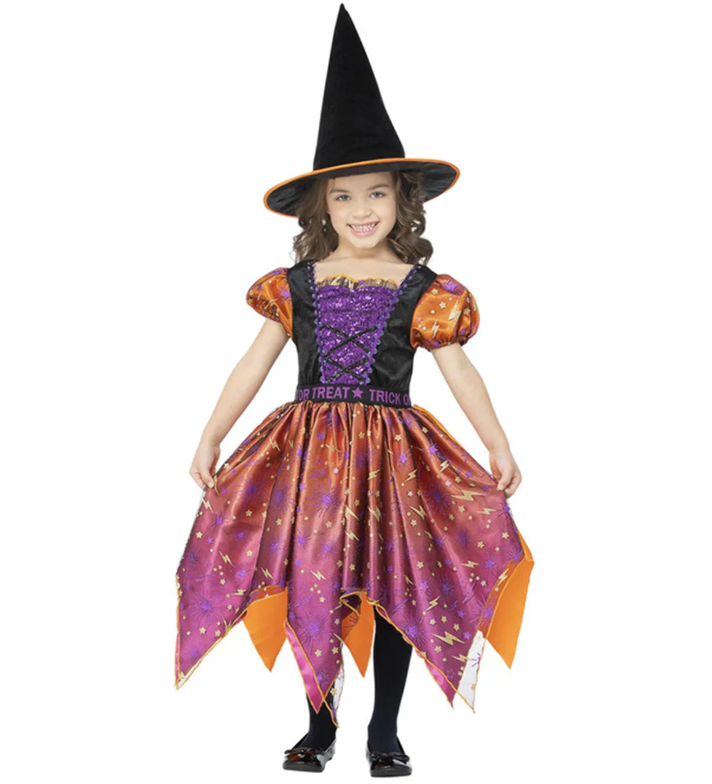 Smiffys Kostüm - Moon & Stars Witch - Lila/Orange - Smiffys - 7-9 Jahre (122-134) - Kostüme von Smiffys