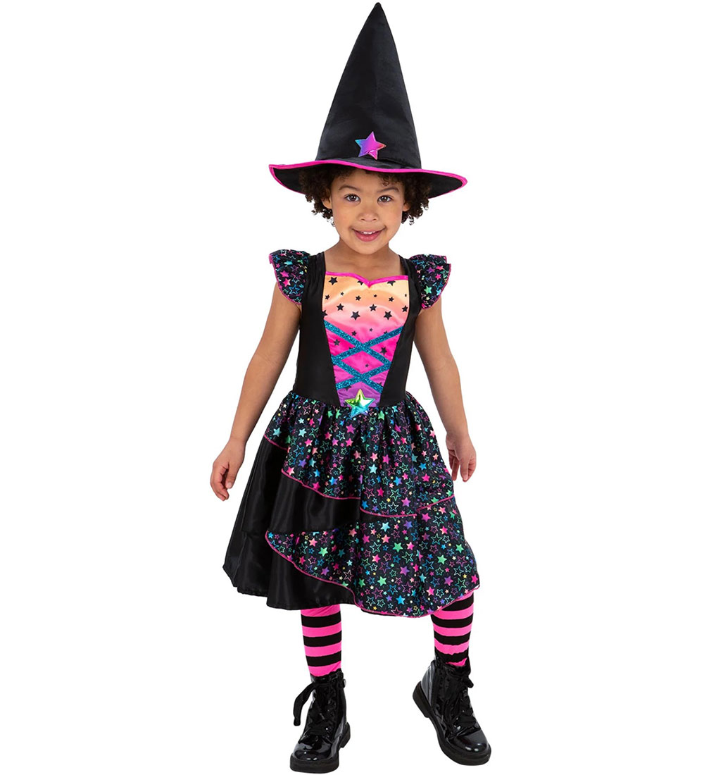 Smiffys Kostüm - Neon Star Hexe - Pink/Schwarz - Smiffys - 4-6 Jahre (104-116) - Kostüme von Smiffys