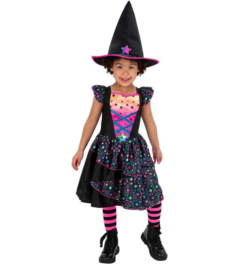Smiffys Kostüm - Neon Star Hexe - Pink/Schwarz - Smiffys - 7-9 Jahre (122-134) - Kostüme von Smiffys