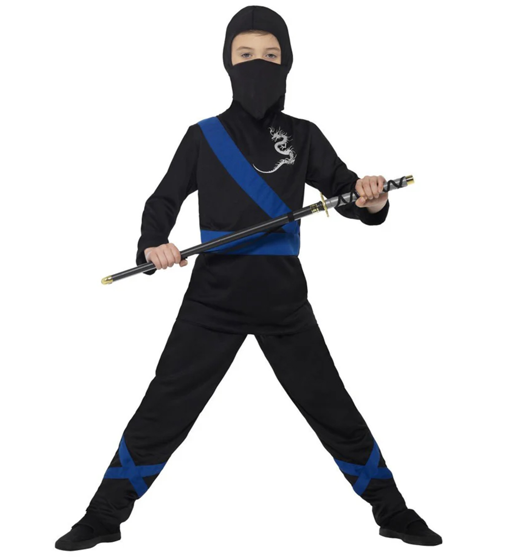 Smiffys Kostüm - Ninja Assassin - Schwarz/Blau - Smiffys - 7-9 Jahre (122-134) - Kostüme von Smiffys