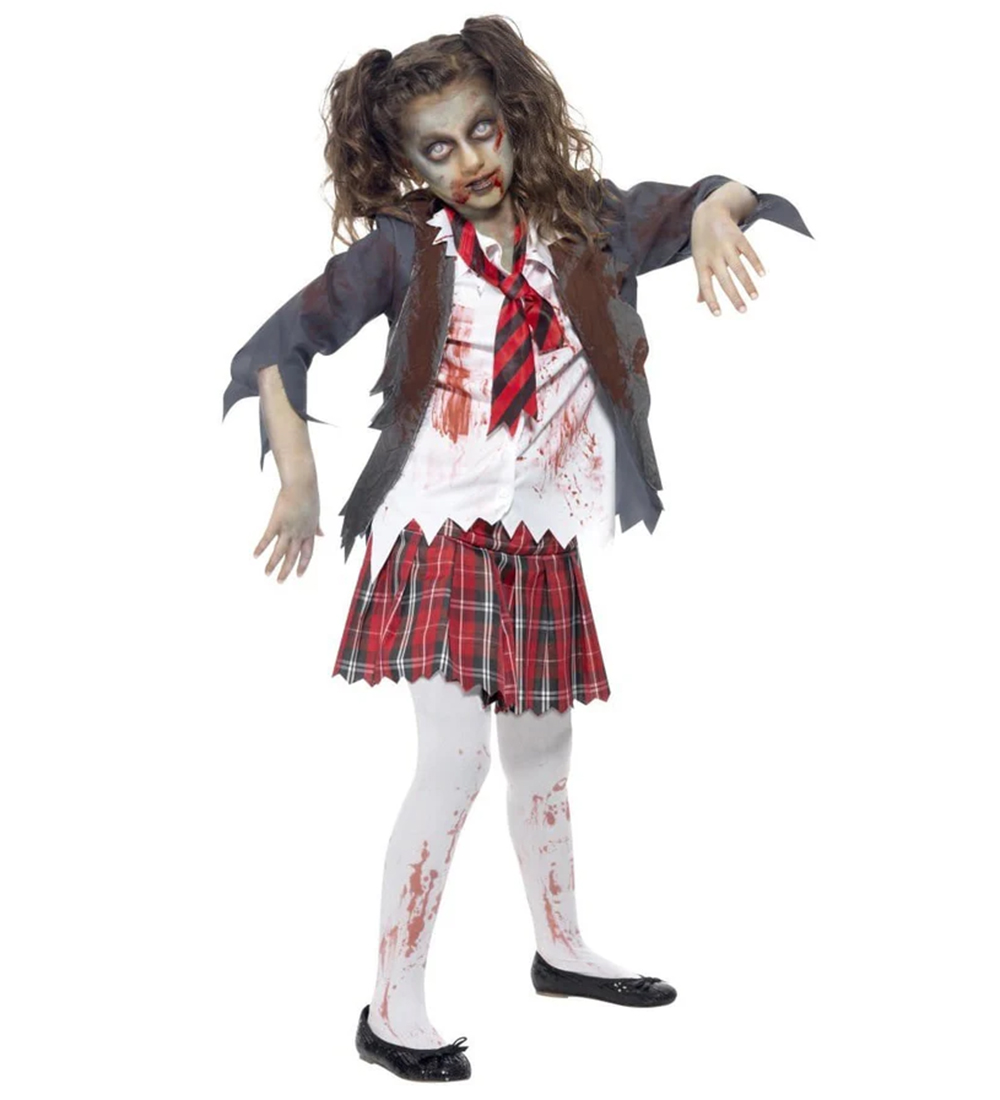 Smiffys Kostüm - Zombie-Schulmädchen - Grau/Weiß/Rot - Smiffys - 12-14 Jahre (152-164) - Kostüme von Smiffys