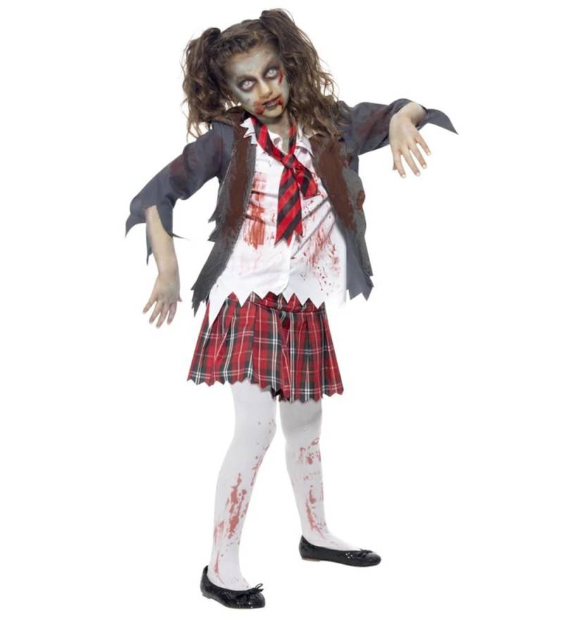 Smiffys Kostüm - Zombie-Schulmädchen - Grau/Weiß/Rot - Smiffys - 7-9 Jahre (122-134) - Kostüme von Smiffys