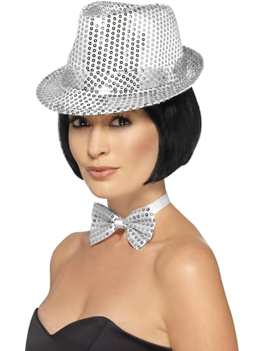 Smiffys Pailletten Trilby Hut, Silber von Smiffys