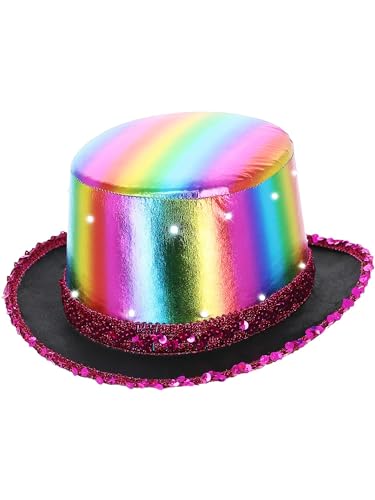 Smiffys LED-beleuchteter metallischer Zylinderhut, Regenbogen, Elastischer Innenrand und Pailletten-Rand Smiffys LED-beleuchteter metallischer Zylinderhut, Regenbogen, Elastischer Innenrand und Pailletten-Rand von Smiffys