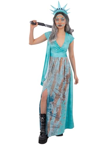 Smiffys Lady Liberty Kostüm Kleid und Kopfbedeckung Damen Halloween Verkleidung Outfit Freiheitsstatue Horror Kostüm X-Large von Smiffys