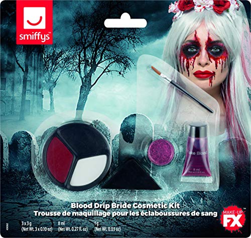 Smiffys Make-Up FX, Blood Drip Bride Kit, Aqua, Multi-Coloured, Face Paints, Blood Tube, Glitter Pot & Applicators von Smiffys