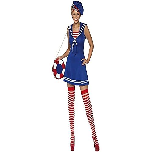 Smiffys Matrosen-Kostüm, Kleid, Baskenmütze und Strümpfe, Blau, Größe L von Smiffys
