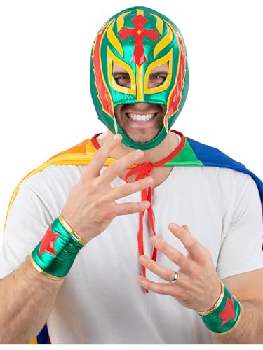Smiffys Mexikanischer Wrestler Kit Verkleidung Zubehör Set für Erwachsene inklusive bunter Wrestling-Maske und passenden Stern-Handgelenkmanschetten, ideal für Lucha Libre Kostüme Smiffys Mexikanischer Wrestler Kit Verkleidung Zubehör Set für Erwachsene inklusive bunter Wrestling-Maske und passenden Stern-Handgelenkmanschetten, ideal für Lucha Libre Kostüme von Smiffys