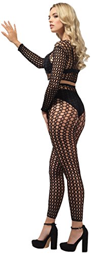 Smiffys Netzwäsche-Set, Schwarz, mit bauchfreiem Top und Strumpfhose ohne Füße von Smiffys