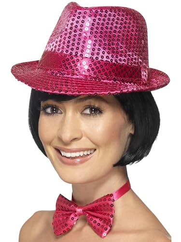 Smiffys Pailletten Trilby Hut, Rosa Smiffys Pailletten Trilby Hut, Rosa von Smiffys