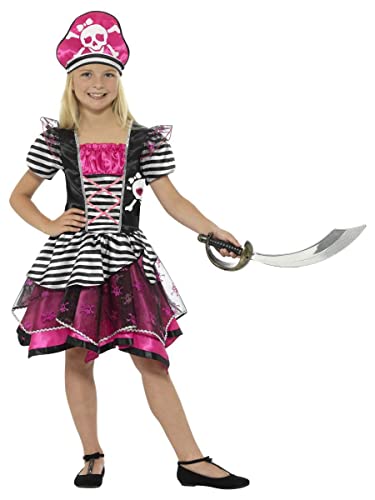 Perfect Pirate Girl Costume, Black & Pink, with Dress & Hat, (M) von Smiffys