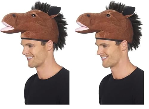 Smiffys Pferd-Mütze, Braun, mit Mähne (Packung mit 2) von Smiffys