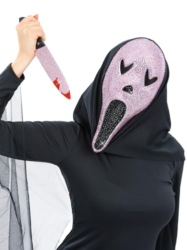 Smiffys Pink Jeweled Screamer Kit, Maske und Messer Set, Halloween Adult Female Costume, Scary Pink Jewel Horror Kit, Verkleidung für Frauen, Maske und Zubehör für Halloween Partys Smiffys Pink Jeweled Screamer Kit, Maske und Messer Set, Halloween Adult Female Costume, Scary Pink Jewel Horror Kit, Verkleidung für Frauen, Maske und Zubehör für Halloween Partys von Smiffys