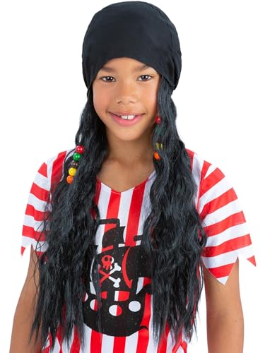 Smiffys Piratenbandana, schwarz, mit Haaren von Smiffys