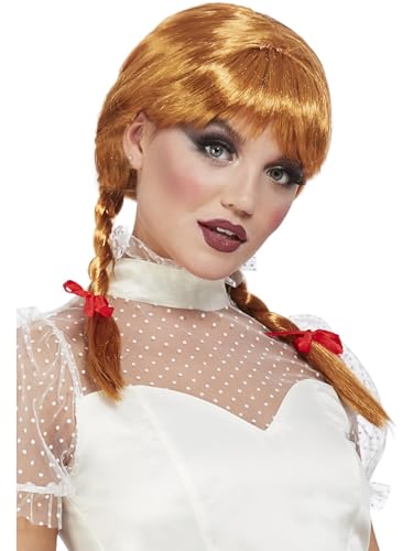 Porcelain Doll Wig, Auburn, with Plaits & Ribbons von Smiffys