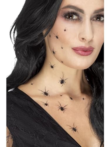 Smiffys Krabbelnde-Spinne-Klebetattoos, Schwarz, mit 2 Folien pro Packung, jeweils mit 16 Spinnen von Smiffys
