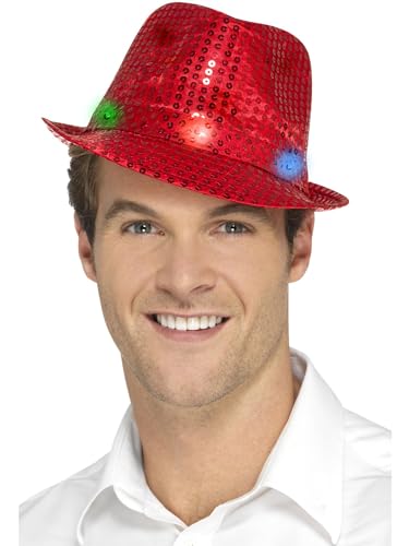 Smiffys Leuchtender Pailletten-Trilby-Hut, Rot, mit LED-Multifunktionsleuchten Smiffys Leuchtender Pailletten-Trilby-Hut, Rot, mit LED-Multifunktionsleuchten von Smiffys
