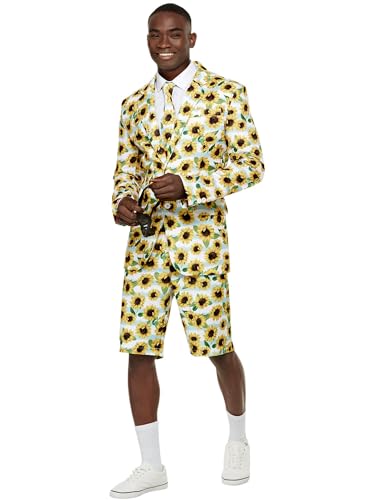 Smiffys Sonnenblumen-Anzug Sonnenstrahl, Gelb, Jacke, Shorts & Krawatte von Smiffys